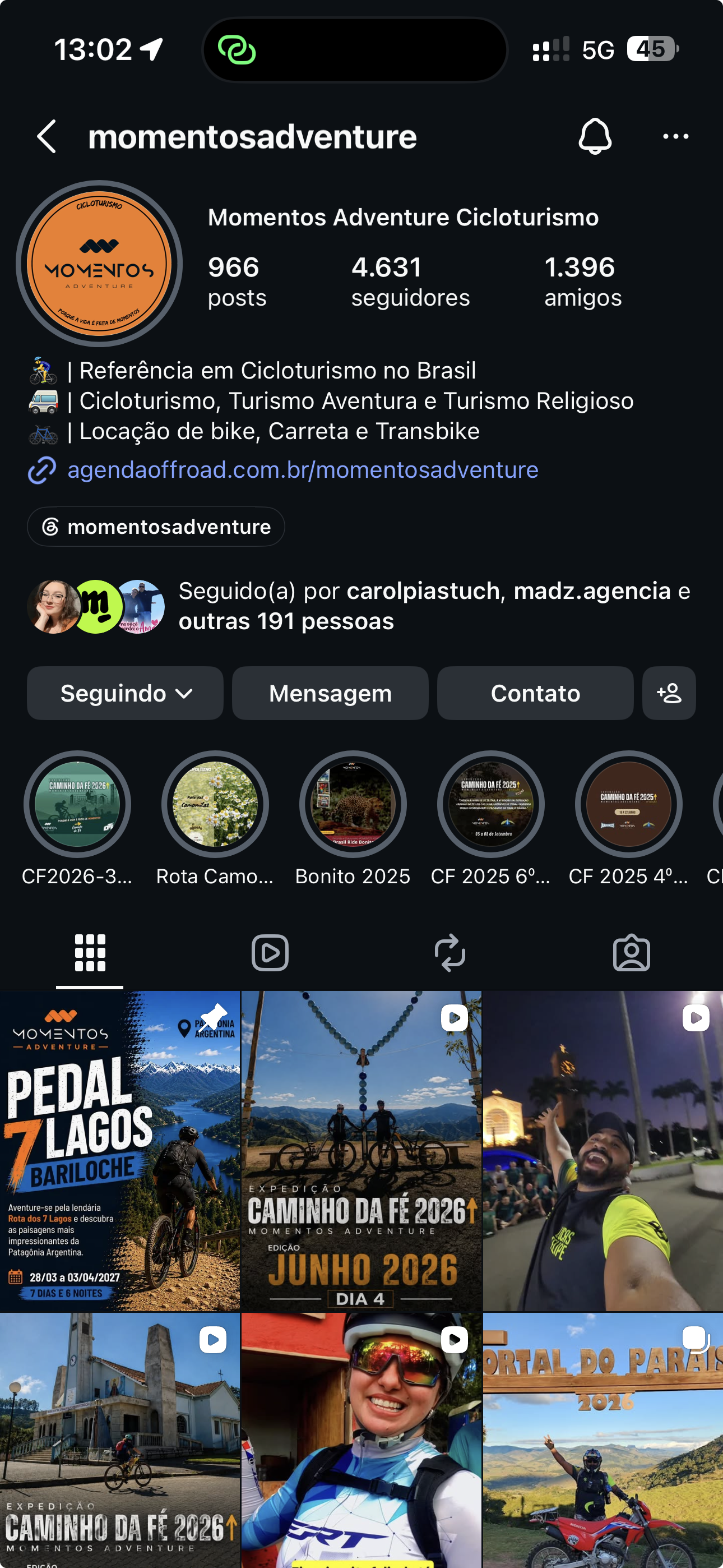 Perfil do Instagram @momentosadventure